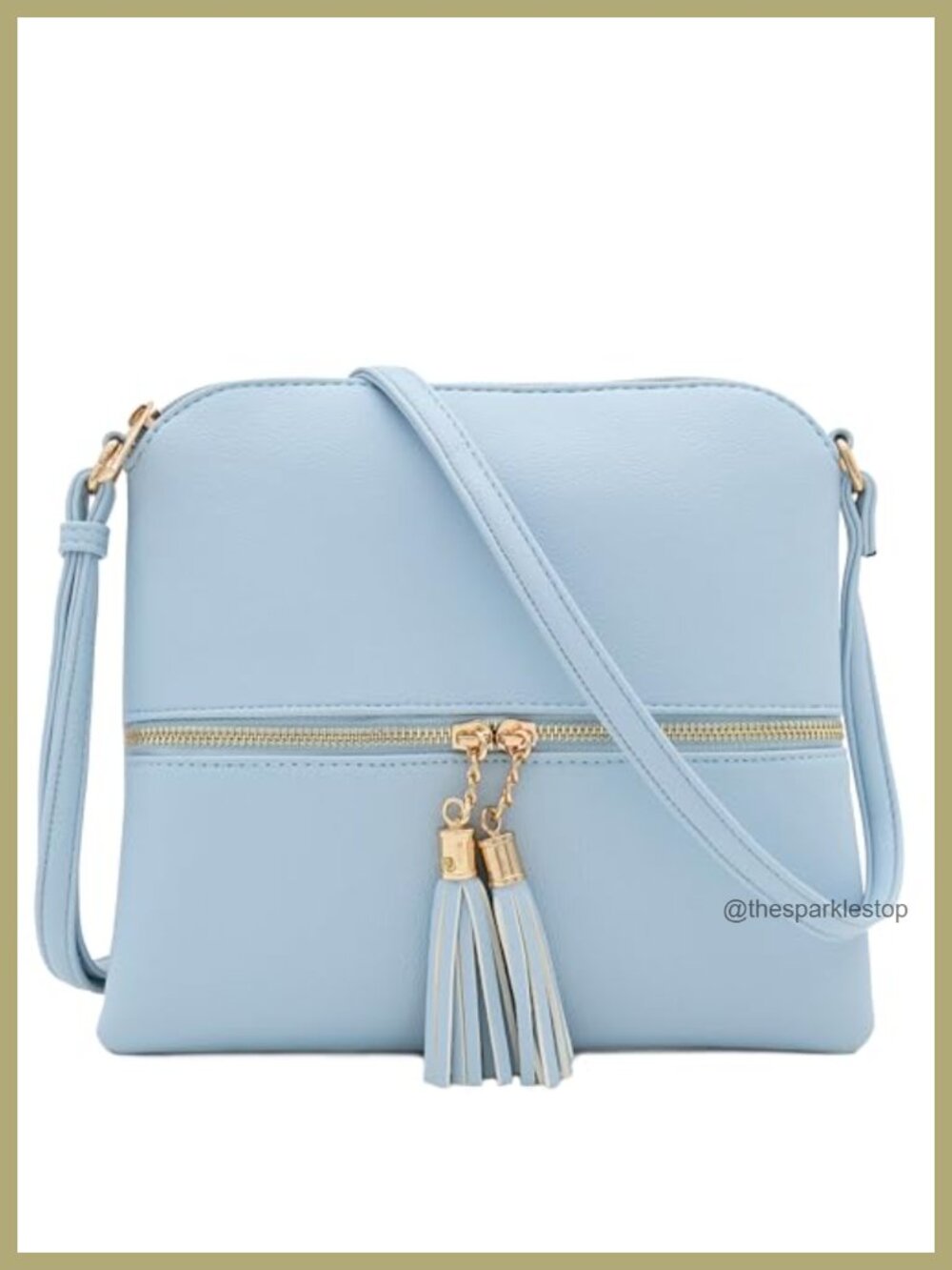 Faux Leather Lightweight Crossbody Bag with Tassel - Adjustable Strap